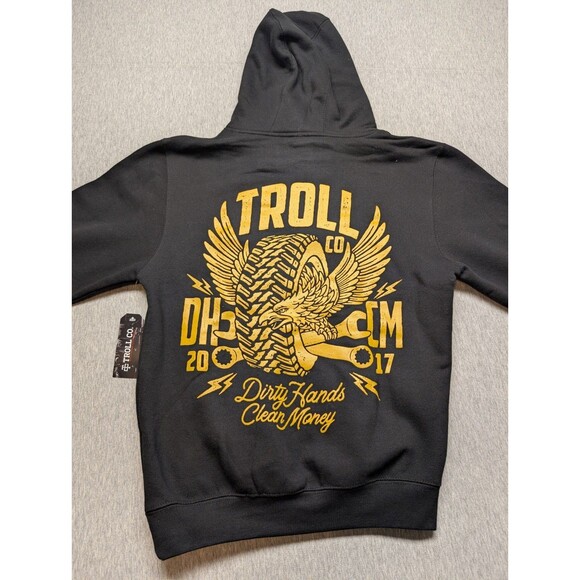 NWT TROLL CO Hoodie Winged Roller Small Dirty Hands Clean Money Black Pullover - Picture 8 of 9